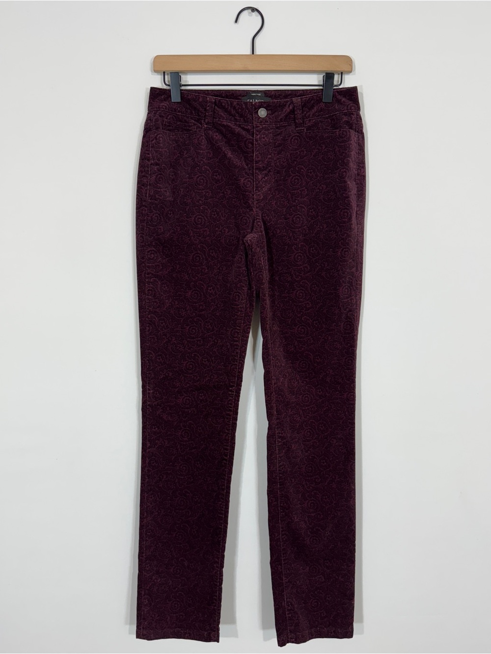 WJ188 {Talbots} "Heritage" Purple Black Velvet Floral Pattern Skinny Jeans
